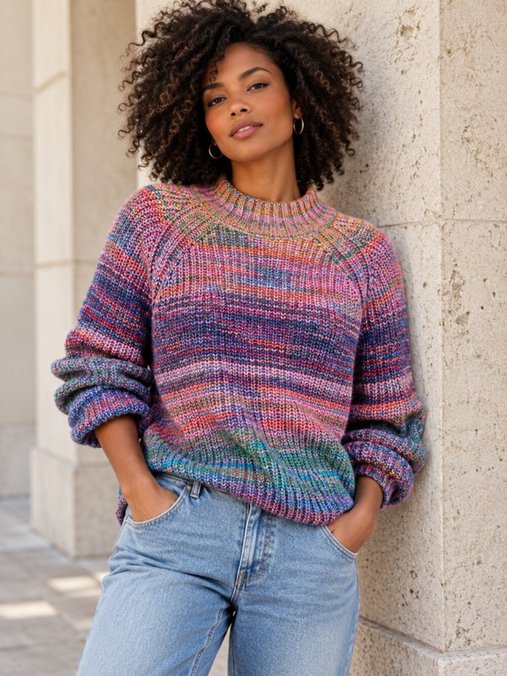 GAP Rainbow Space Dye Marled Mock Neck Sweater Chunky Knit Maximalist Chic Large